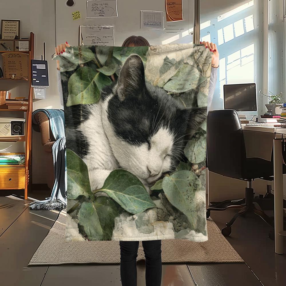 Sleeping Cats Print Flannel Blanket, High Quality Comfortable for All Seasons, Home Decor, Warmth and Comfort