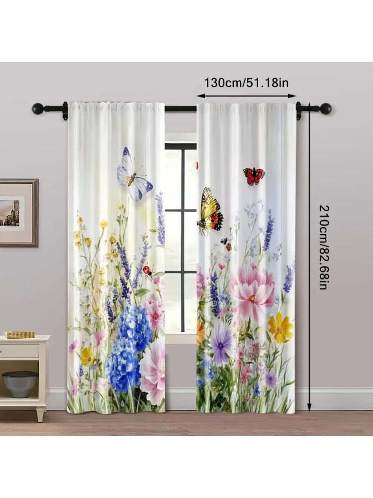 

2 шт., Популярные шторные панели с принтом Ар-деко, цветочным и бабочками, 100% полиэстер (без удилища) Использовать для наружных украшений 53x116CM-2PC