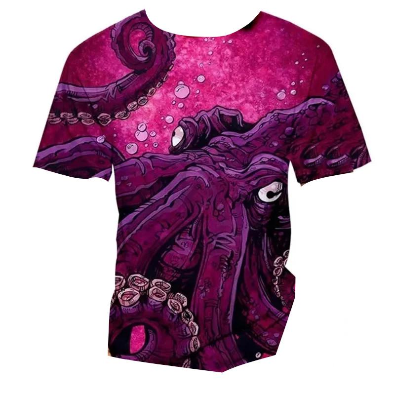 Funny Marine Life Sea Animal 3D Print Kids Round Neck Short Sleeve Tee Loose Outdoor Daily Play Outfit