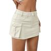 Women Mini Denim Skirt Low Waist Cargo Skirt with Pocket Solid Color Button Zipper Fly Short Skirt Streetwear