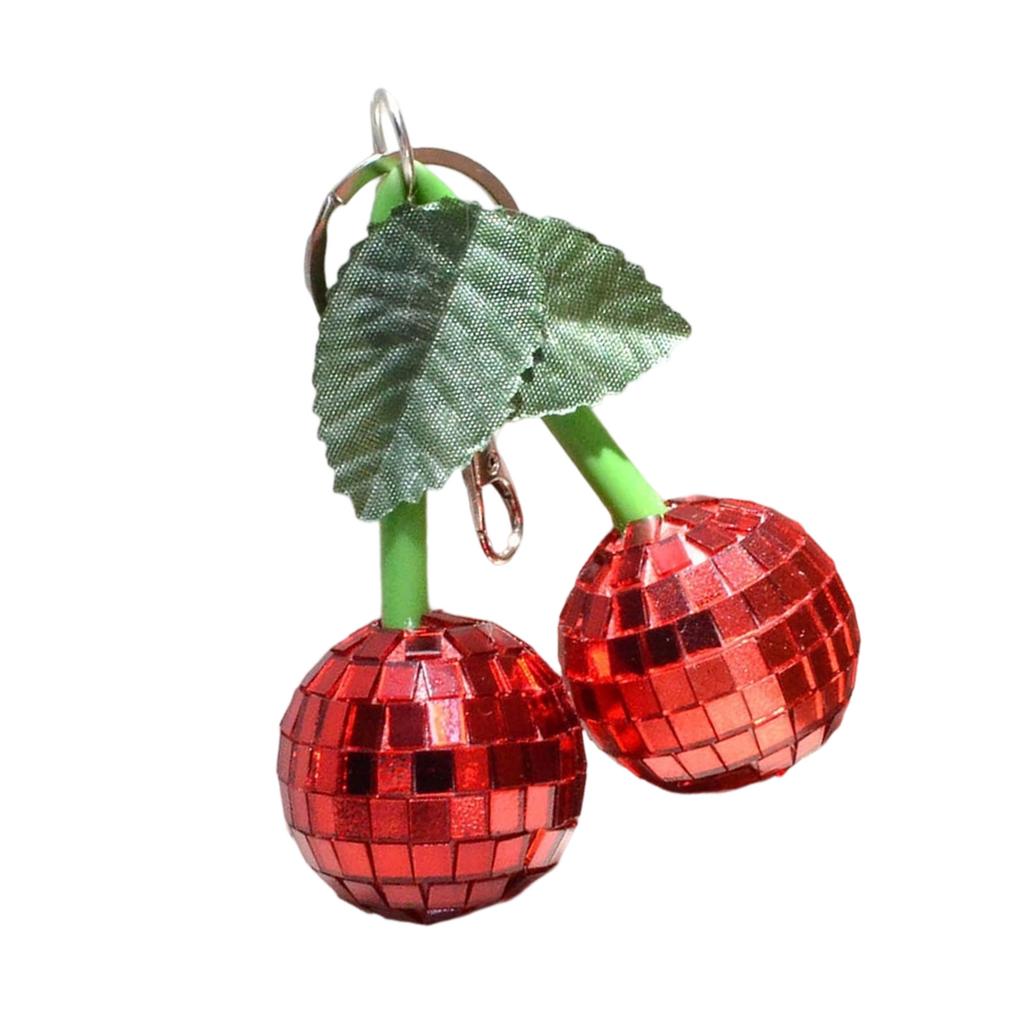 Glossy Glass Cherry Pendant Keychain Bag Accessory Retro Disco Design Portable Fashion Jewelry for Handbag