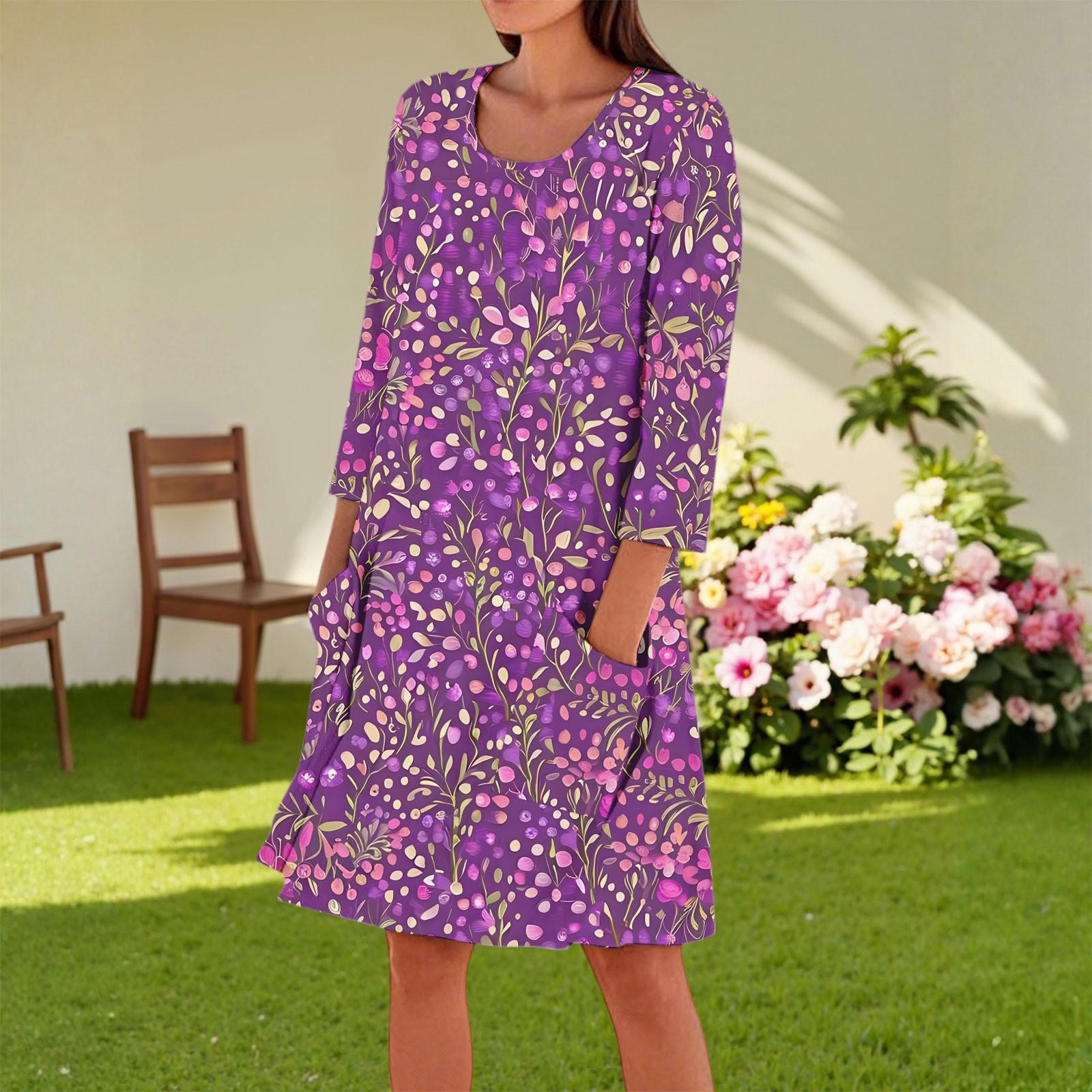 

Женское модное повседневное платье с круглым вырезом и рукавом три четверти M тёмно-синий