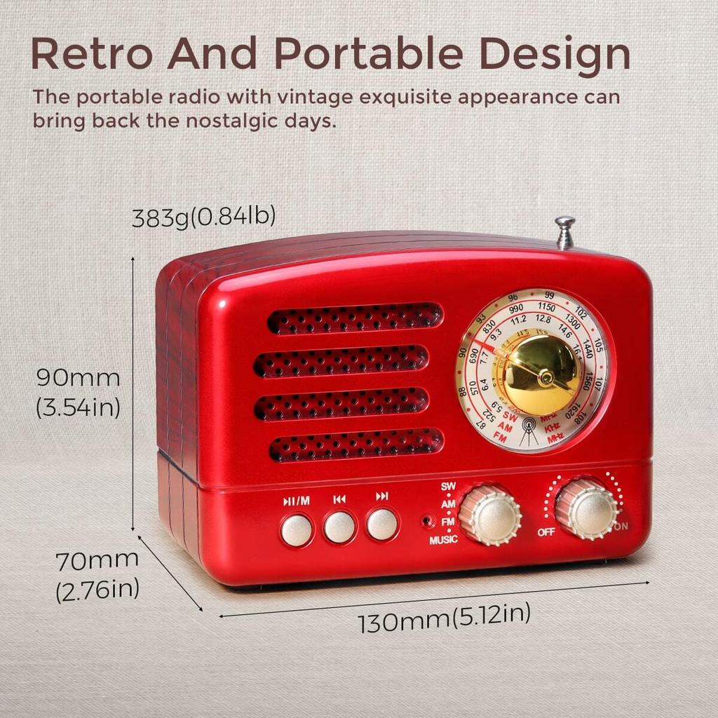 Retro Desktop FM AM Radio Receiver Rechargeable MP3 Stereo Bluetooth Speaker