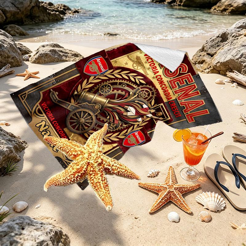 Custom Name Personalized Arsenal F.C Print Beach Towel, for Trip Camping Beach Party Home Decor, Birthday Gift for Family & Friends