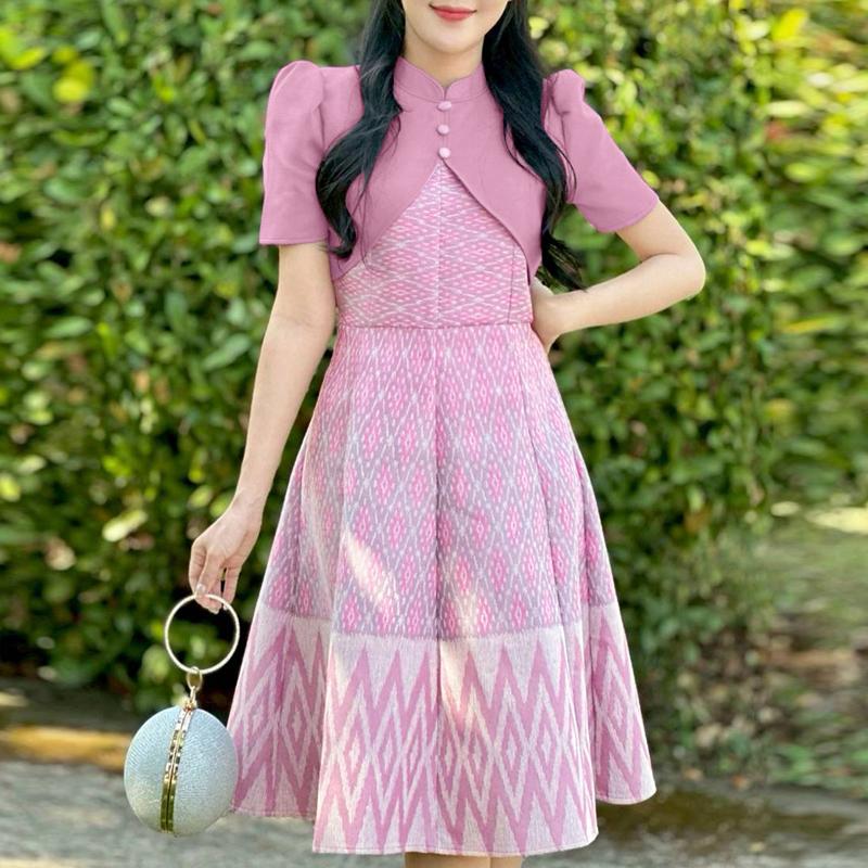 

ZANZEA Women Elegant Casual Print Patchwork Summer Short Sleeve Dress 5XL