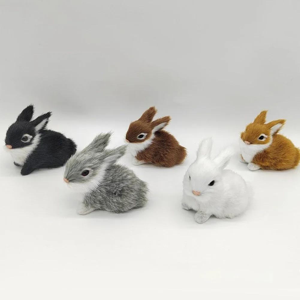 1pcs Mini Simulated Rabbit Animal Model Rabbit Household Decorations Rabbit Fur Crafts Gifts Living Room Decoration
