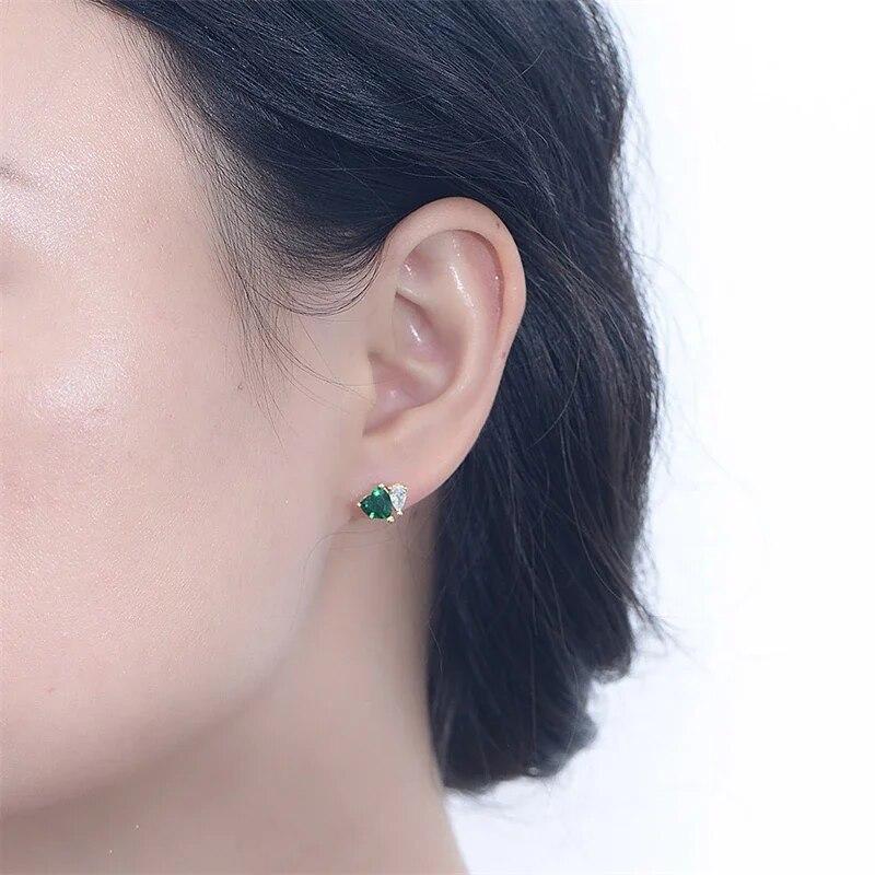 Klassische echte 925 Sterling Silber grüne Herz Zirkon Ohrstecker für Frauen Hochzeit Ohrringe Silber Schmuck
