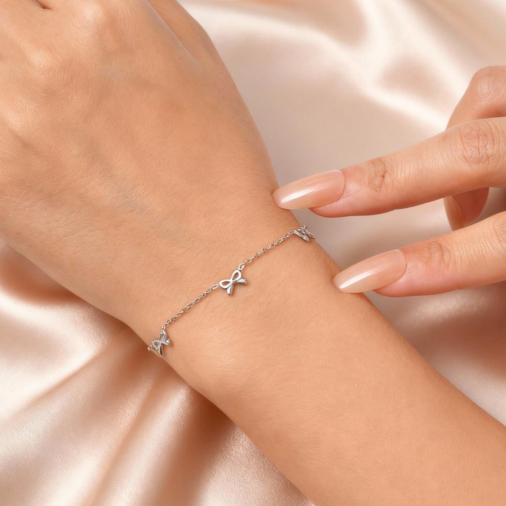 Classic Dainty Gold Plated Bowknot Bracelet for Women , Stainless Steel Thin Chain Bow Charm Bracelet, Minimalist Trendy Jewelry