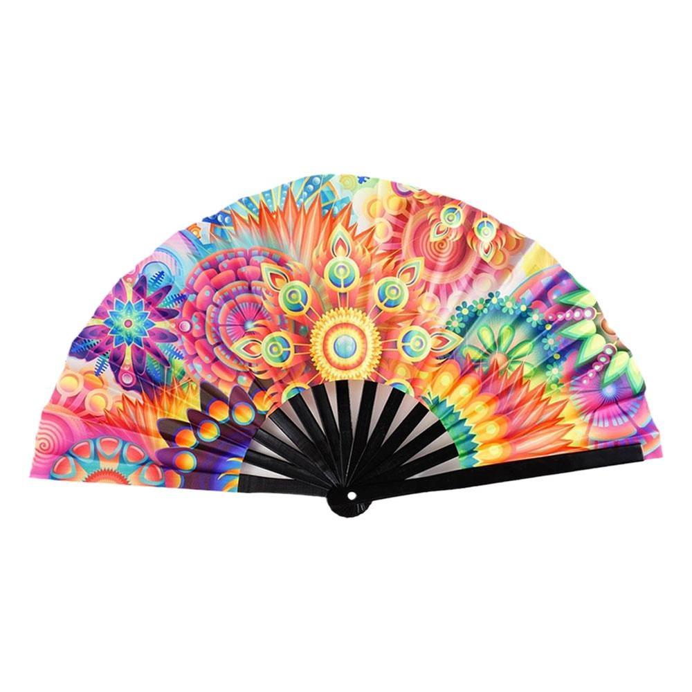 New Foldable Bamboo Fan 33cm Lightweight Holding Laser Colors Hand Fan Portable PVC Clack Clapping Fans for Line Dancing
