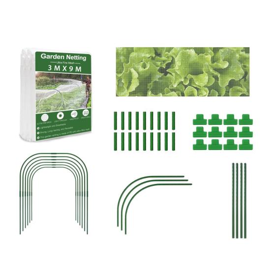 Gartennetz-Set für Hochbeete, Feinmaschige Gartengitterabdeckung für Reihen, Anzuchttunnel-Set mit Bögen, Clips, Insektenschutznetz