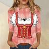 Women Casual Three Quarter Sleeve Oktoberfest Print Round Neck Shirt Lightweight Comfortable Fit Stylish Design