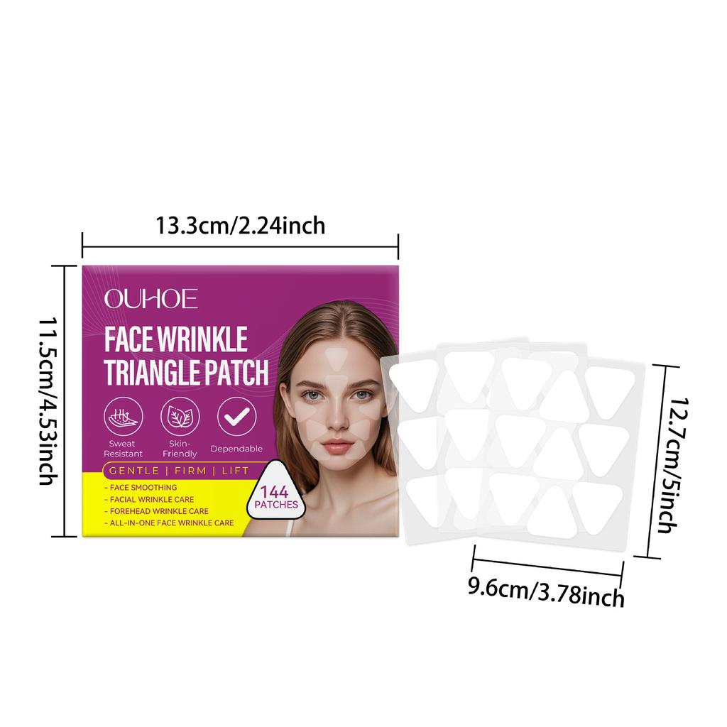 144Pcs Face Wrinkle Triangle Patches Anti Aging Facial Stickers Forehead Smile Line Care Hydrating Skin Patch for Women Home Use
