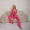 Women's Solid Color Long Sleeve Button-Up Top and Tight-Fitting Trousers Set - New Spring/Fall/Winter 2-Piece Outfit