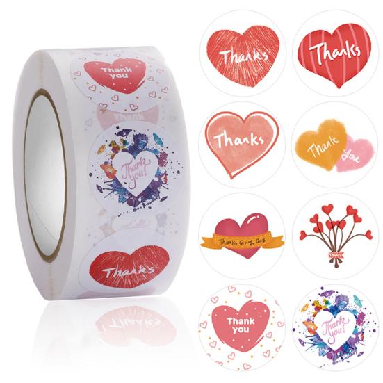 1 Roll Label Sticker Self-adhesive Strong Stickiness Thank You Heart Pattern Sticker Snowflake Label for Valentine's Day