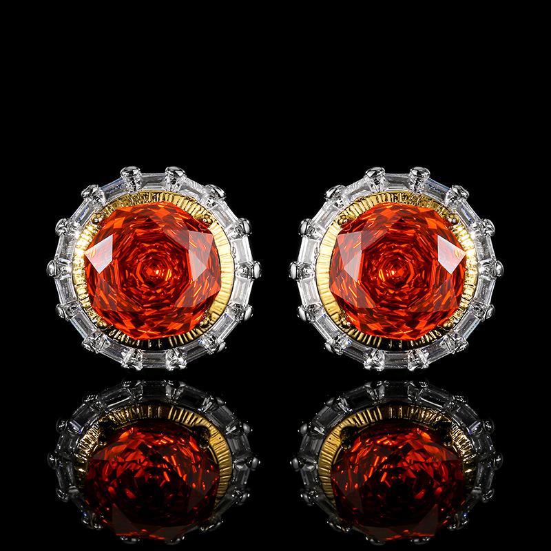 

Ювелирные изделия Медное основание Позолоченное Имитация Тысячелетия Оранжево-красный Цирконий Круглый Набор Главный камень 14-10 мм