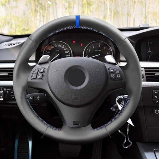 Blue-Line Sewing Steering Wheel Leather Cover Trim For BMW X1 E84 2011 - 2013