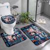 Franxx 3Pcs Flannel Toilet Mat Set Bathroom Rug Bath Carpet Non Slip Home Decor Toilet 3 Pcs Bathroom Textile Set