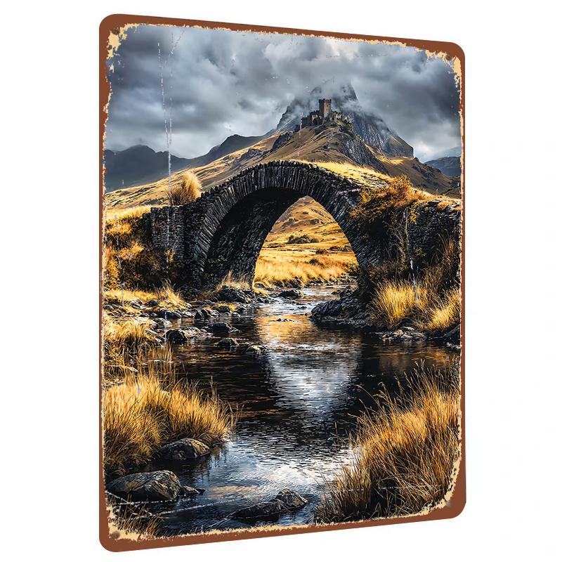 

Vintage Stone Bridge Castle Landscape Metal Wall Art Decor for Living Room Study Room 20x30cm（7.8x11.8inch）