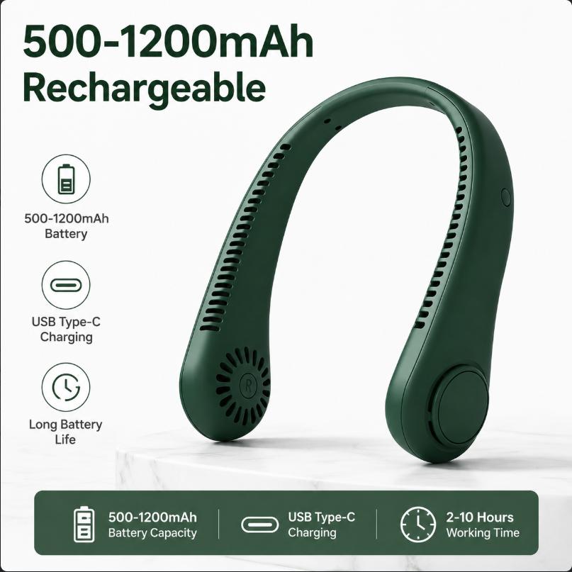 Portable Air Conditioner Neck Fan Personal Air Cooler Hanging 500-1200mAh Wearable Fans Mini USB Rechargeable Summer Travel