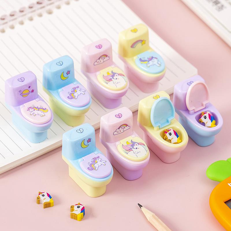 Kawai Stationery Student Toilet Shape Pencil Sharpener Cartoon Bear Sharpener with Eraser Cartoon Wholesale School Supplies