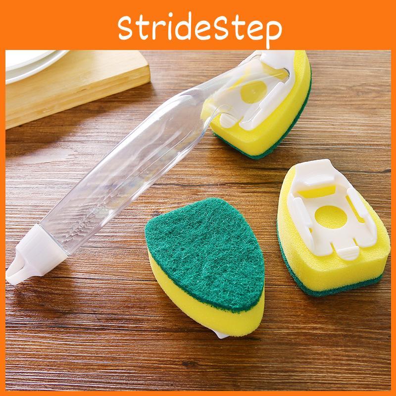 Kitchen Sponge Cleaning Brush With Extended Handle And Detergent Dispenser Tool