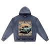 DTG Print Knitted Denim Zip-Up Hoodie Born To Run Brother Print Zipper Hoodies  