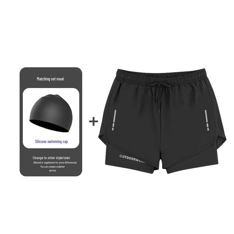 Men's Quick-Dry Swim Trunks: Running, Training, Beach, Double-Layer Anti-Embarrassment, Suitable for European and American Styles.