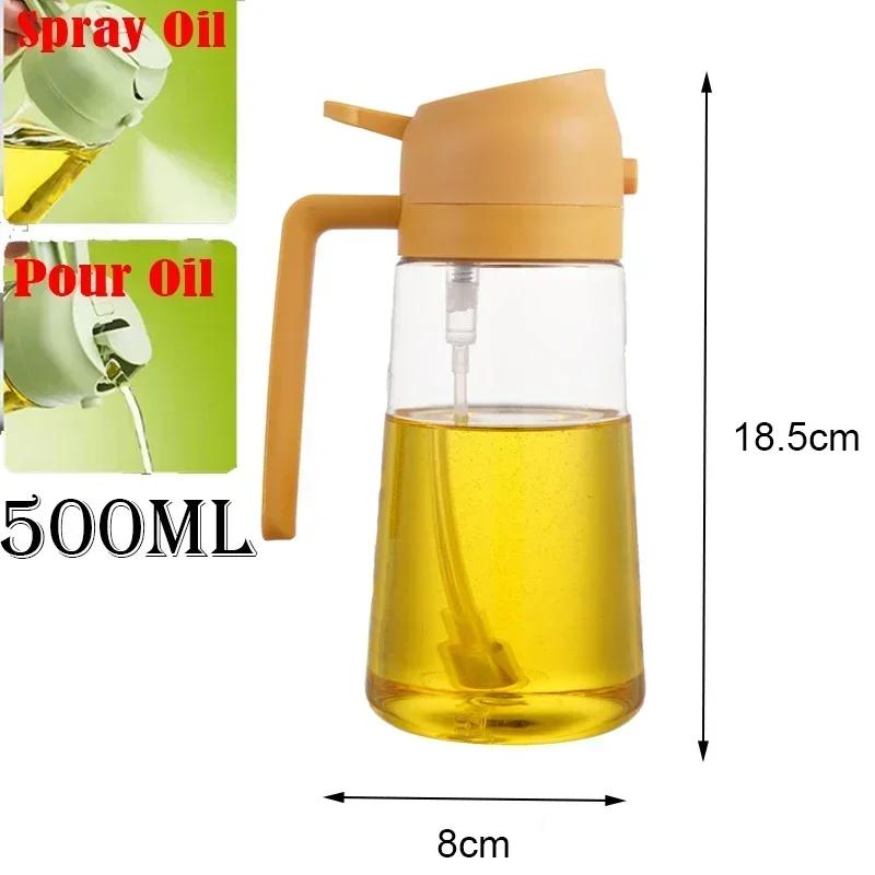 2 în 1 500 ml Pulverizator de ulei din plastic Sticlă Spray Dozator de ulei Borcan de ulei Cruet BBQ Bucătărie Coace Prăjire Picnic Instrument de bucătărie