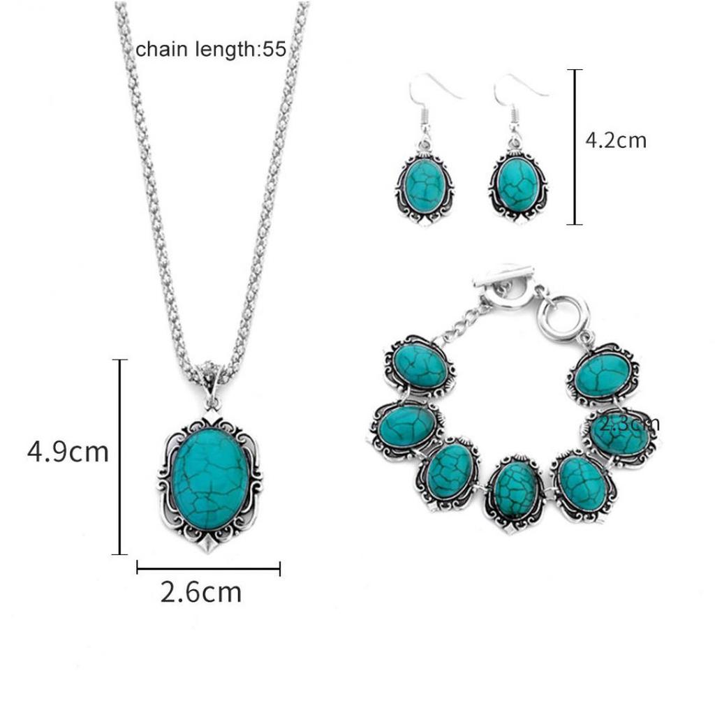 4Pcs/Set Vintage Flower Pendant Necklace Hook Earrings Bracelet