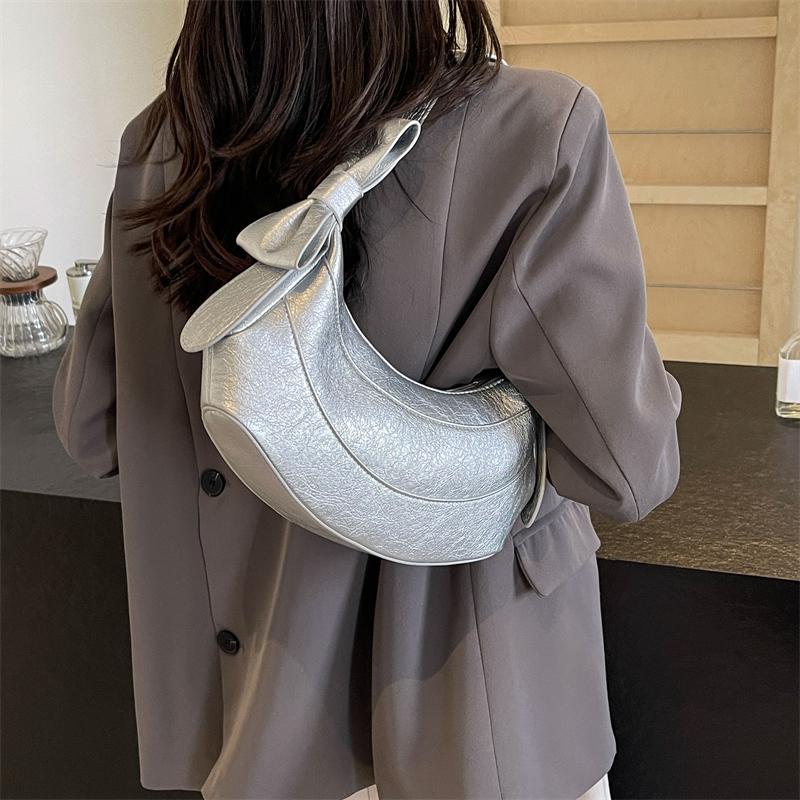 Spring/Summer new Ballet French cute solid color bow crescent bag