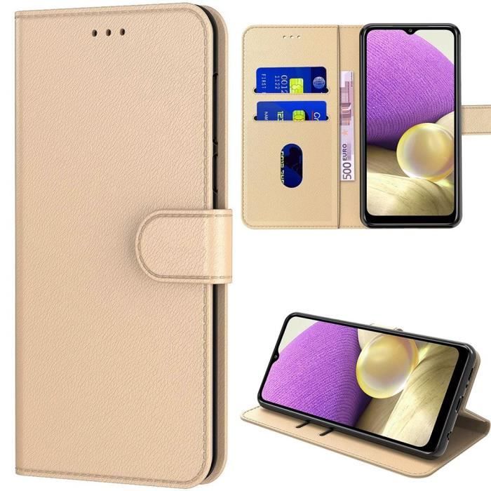 Coque - Samsung - A32 4G - Doré - Anti-Choc - Rangement Carte et Billet