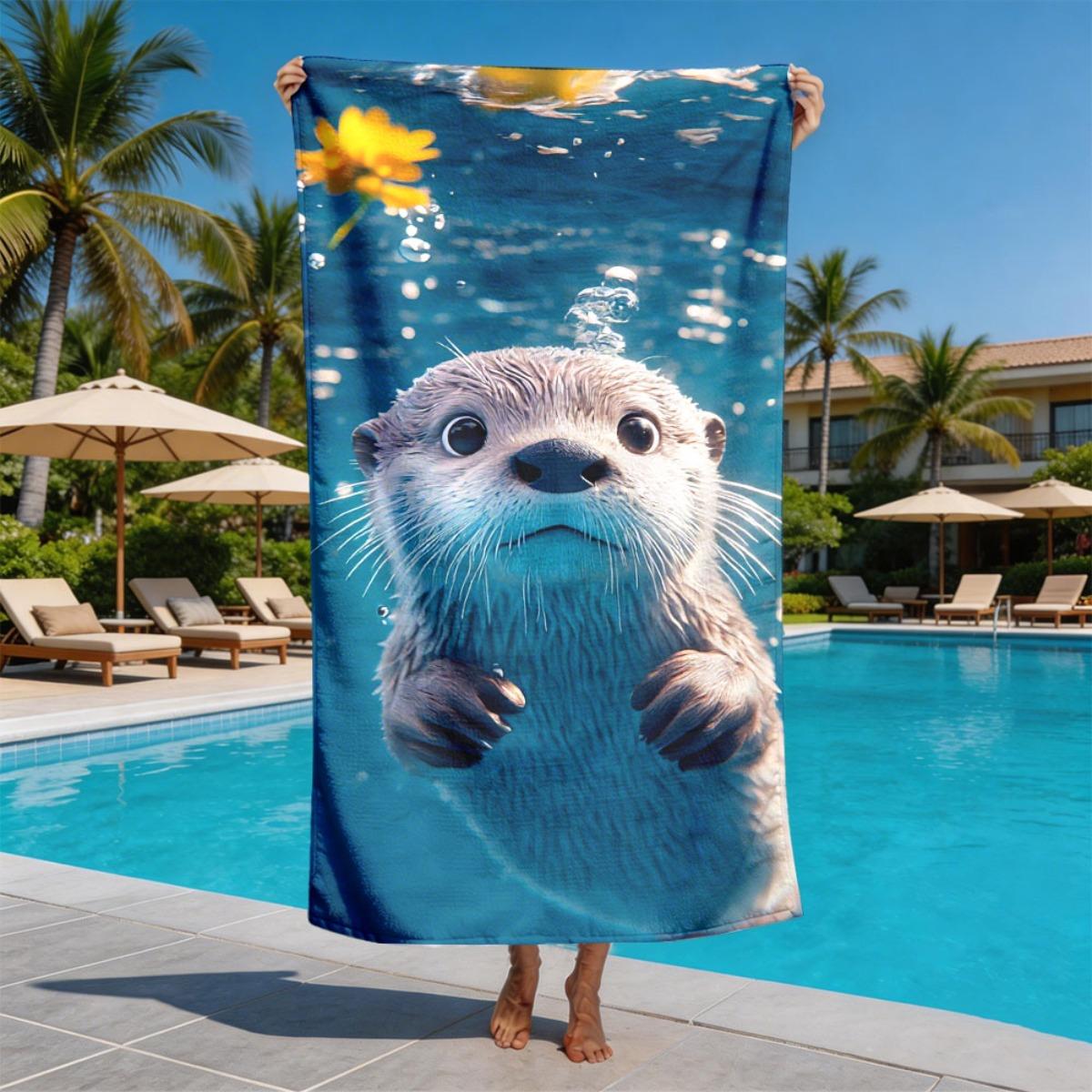 

Underwater Otter Little Flower Theme polyester microfiber beach towel is highly absorbent, suitable for swimming beach outings W30*H60(CM)