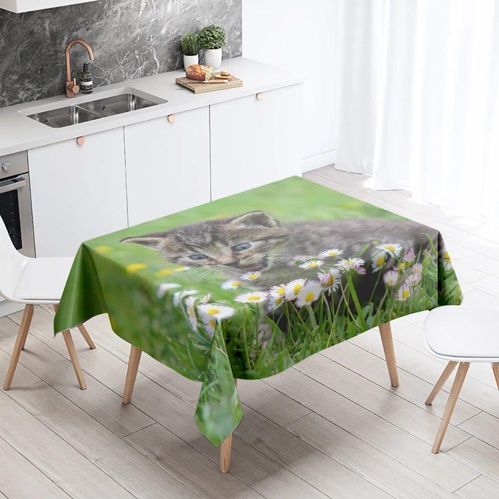 Sleeping Cat Tablecloth Cute Kitten  Anti-fouling and Waterproof Rectangular Kitchen Dining Table Home Decoration