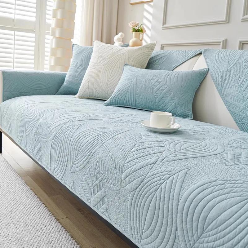 Nordic Thicken Cotton Sofa Cover Leaves Print Soft Warm Sofa Cushion for Living Room Non-slip Couch Towel Protector Home Decor