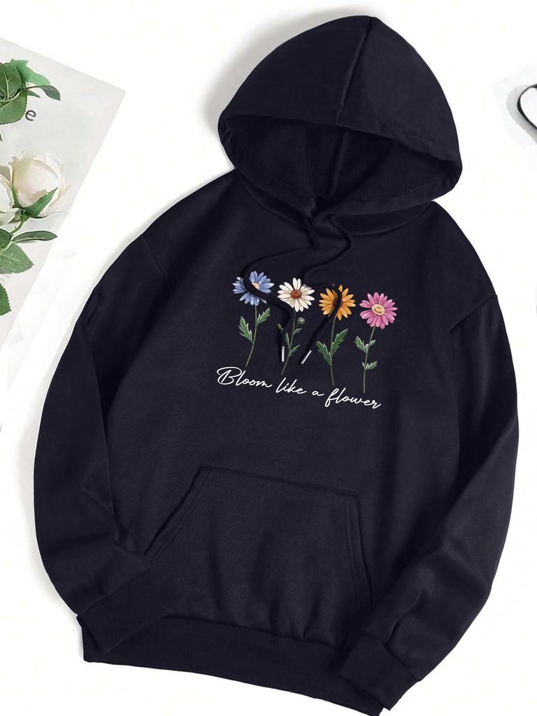 Bloom Like A Flower Pattern Women Hoody Loose Y2K Casual Sportswear Fleece Pocket Hoodie Autumn All-Match Woman Clothing