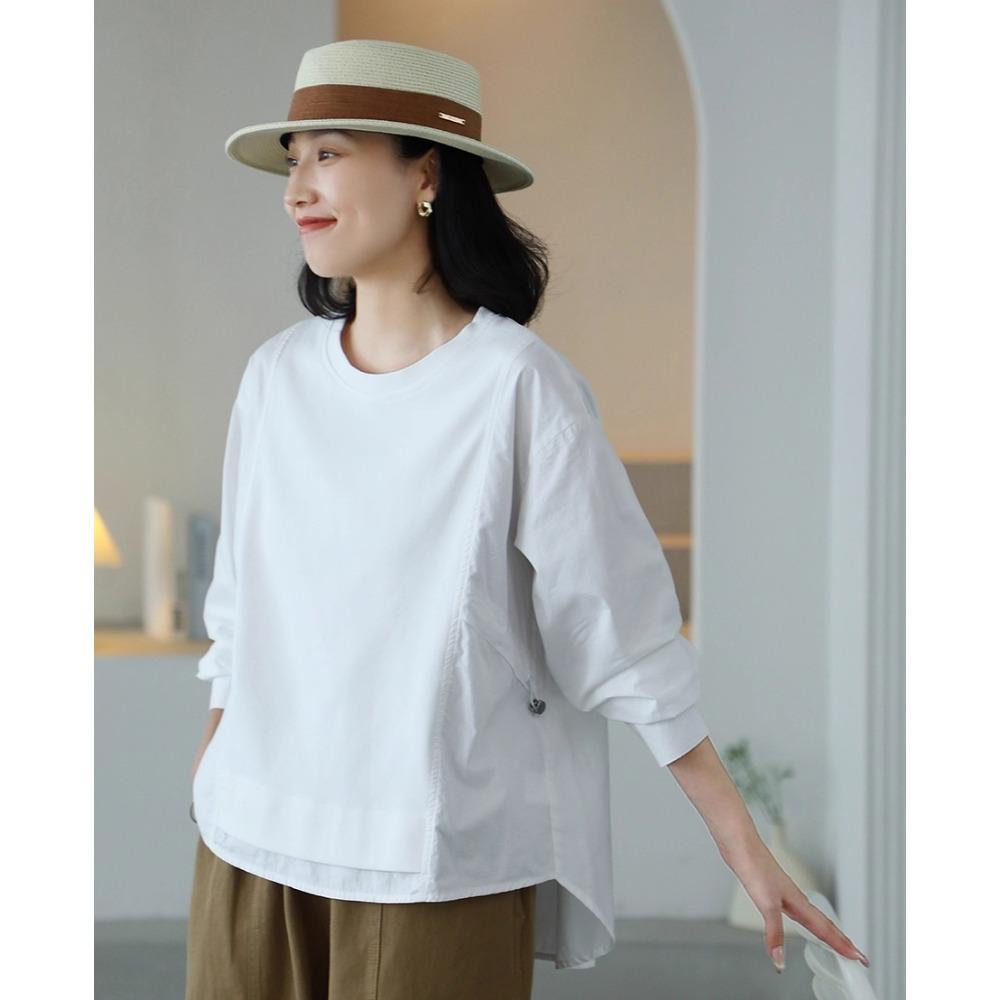 

Dimanaf Весна 2025 Женская футболка с вставками, длинный рукав, свободный топ One size