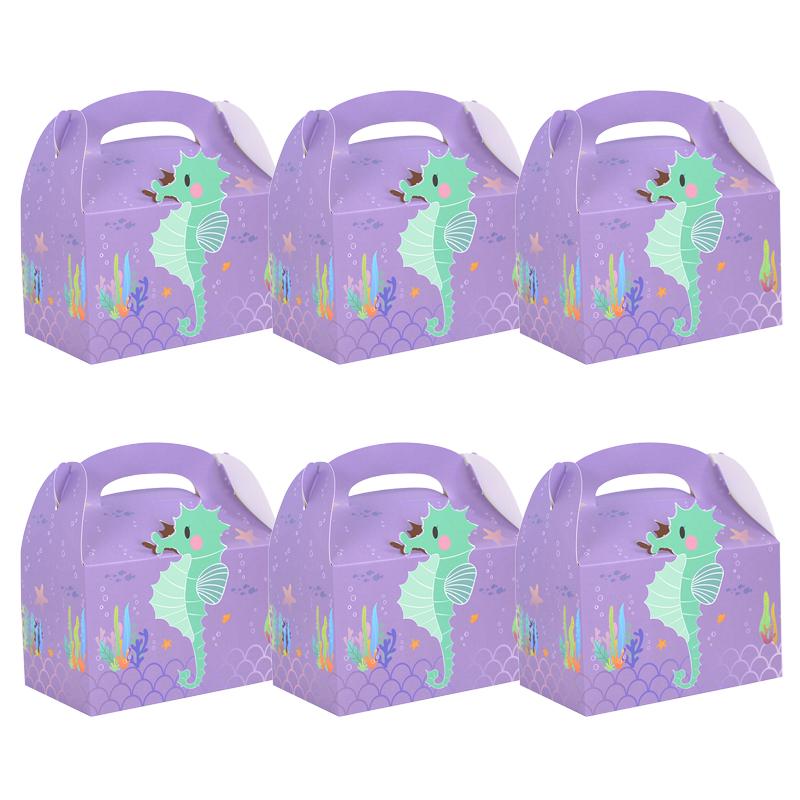 6Pcs Mermaid Tail Paper Gift Box Candy Cookie Snack Packaging Boxes Kids Little Mermaid Theme Birthday Party Decoration Supplies
