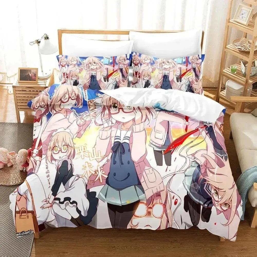 Set de pat nou Beyond the Boundary Set de trei piese Desen animat Anime Set Adult Copil Dormitor Husă de plapumă Seturi 3D Kawaii Fată Textile de casă