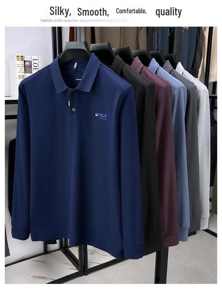 Men's Long Sleeve Lapel Polo Shirt - Versatile Casual Base Layer for Spring and Autumn.