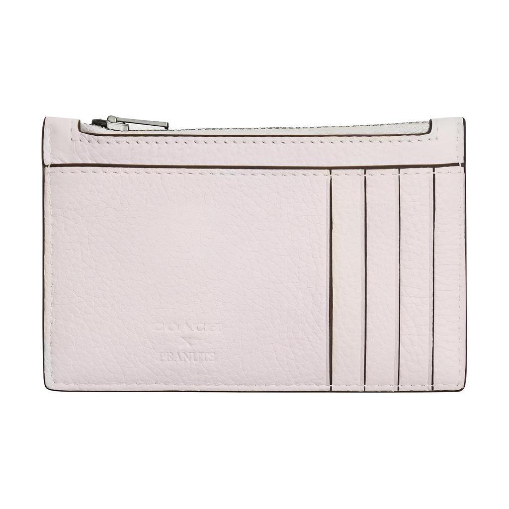 New COACH PEANUTS Pebble Leather Card Holder Mini Men's Chalk CBM79-QBCAH