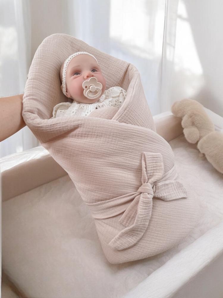Muslin wrap, swaddle, blanket, mat with filling 4 in 1 (pastel beige)