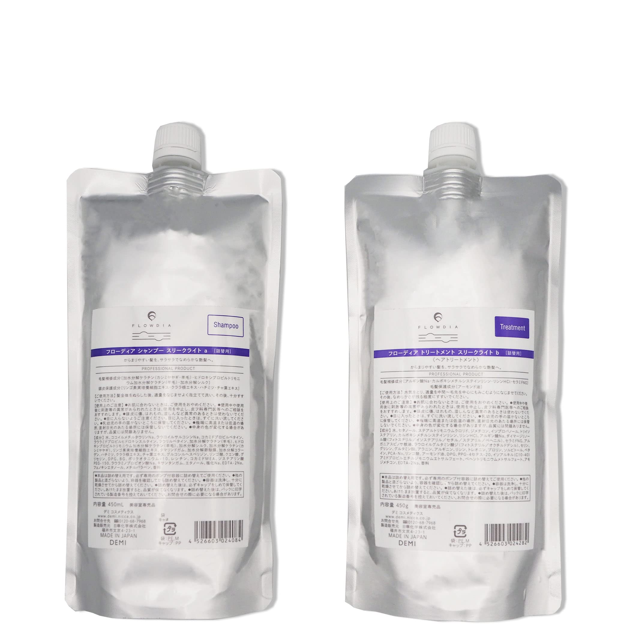 

[Rusion Set] DEMI Demi Flowdia Shampoo Sleek Light Refill 450ml & Treatment Refill 450g Refill Renewal Version Flowdia Sleek LightB