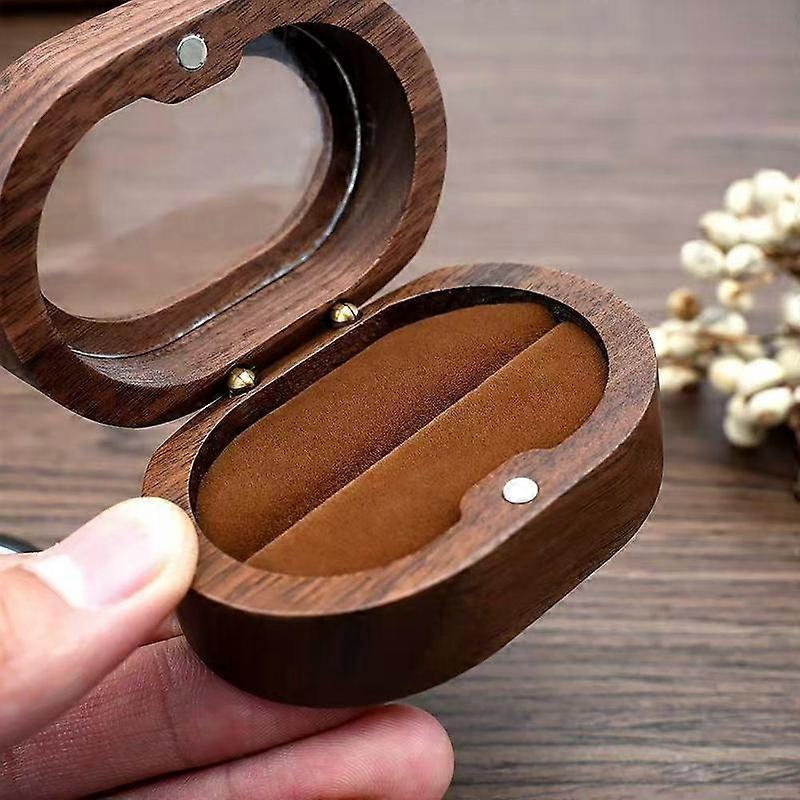 Walnut Jewelry Box for Rings Necklaces and Earrings, Wooden Oval Storage Box for Engagement Props, Elegant Jewelry Organizer