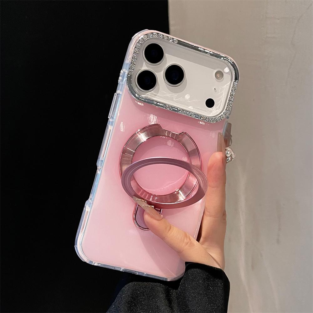 

Laser Jelly Candy Magnetic Shockproof Case for iPhone 17 Air 16 15 14 13 Pro Max Bracket Stand Diamond Camera Frame Glossy Cover iPhone17 Pro Max рожевий