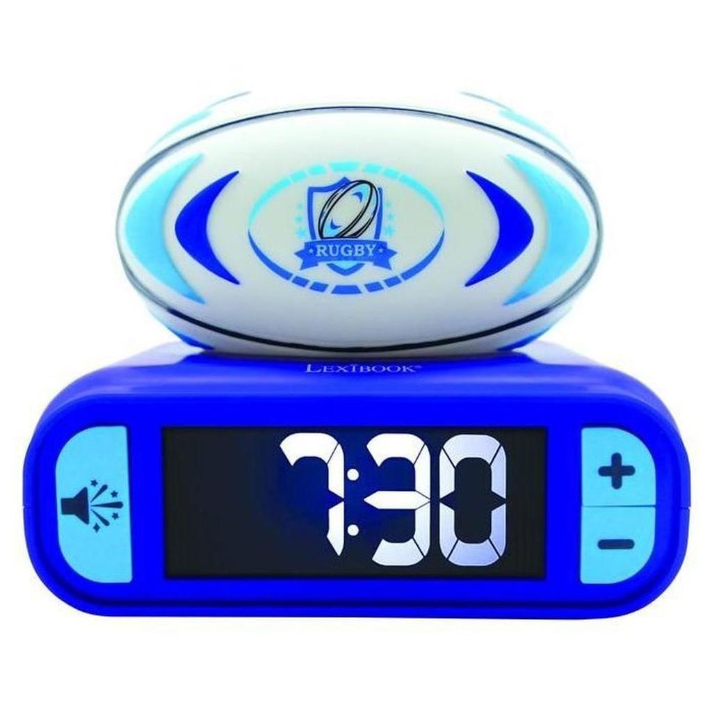 LEXIBOOK - Réveil veilleuse Rugby - Sons et mélodies, écran LCD rétro-éclairé et lumineux - Bleu