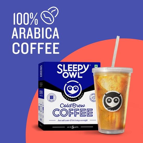 Sleepy Owl Assorted Cold Brew Coffee Bags | 5 Delicious Flavours - French Vanilla, Dark Roast, Cinnamon, Hazelnut, Original