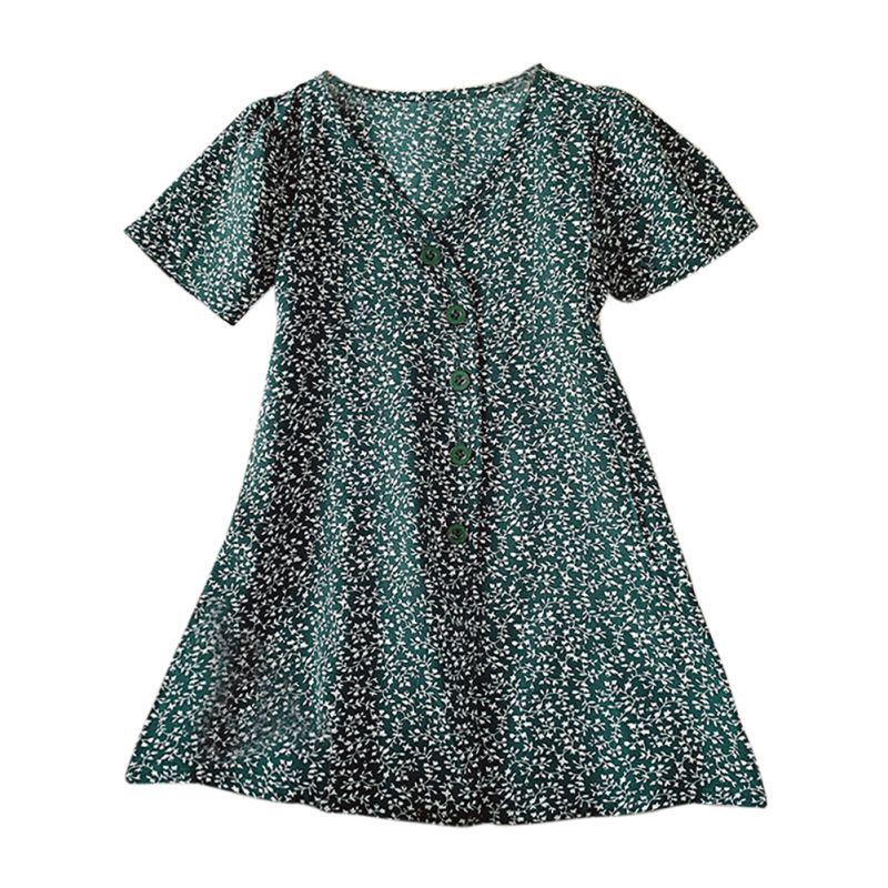 

Летнее платье для маленьких девочек, повседневное, милое, с цветочным принтом, юбка до колена, платья, зеленое, со сборками, в горошек, детская одежда для девочек 0-8 лет 110