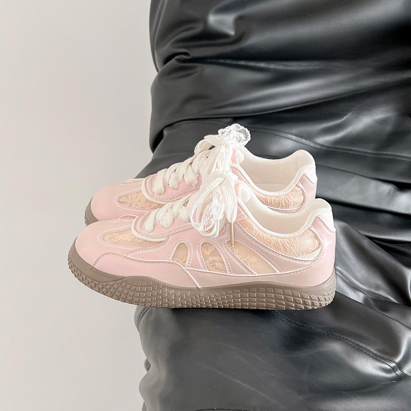 Silver Sneakers Women's 2 New Niche Retro Ballet Style Mesh Breathable Summer Ugly Cute Lace