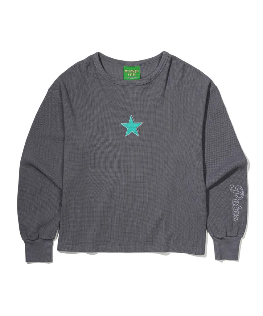 Maineimijeupiteo Star Waffle Long Sleeve T-Shirt - Gray