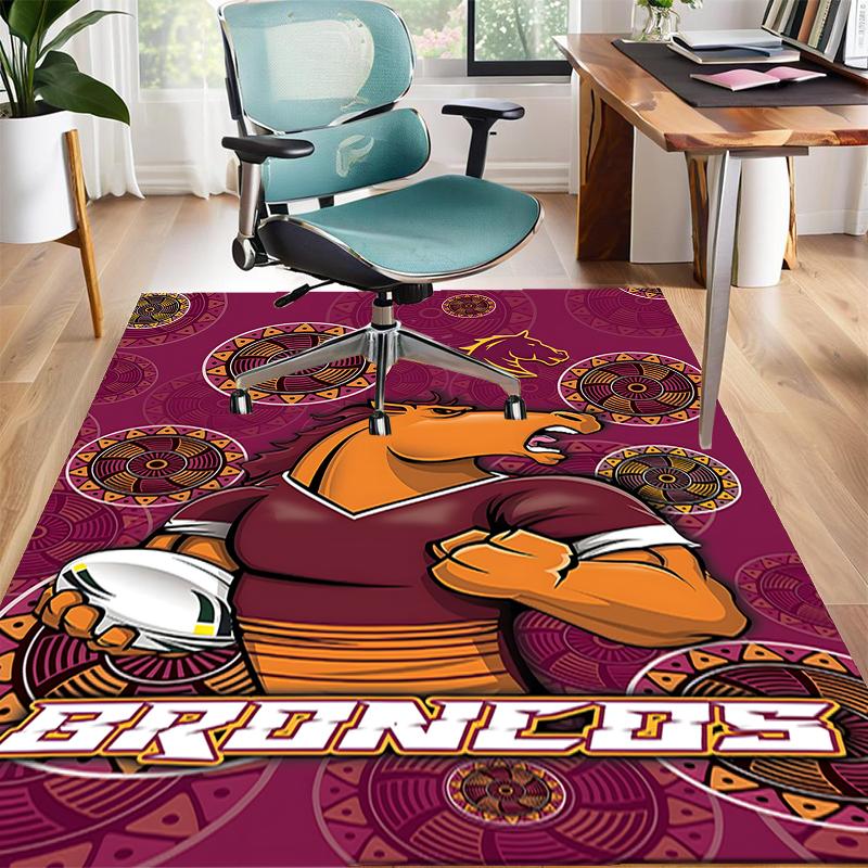 Brisbane Broncos Polyester Carpet, Soft Indoor Mat for Office Chair, Living Room, Computer Desk - Decorative Home Office Rug Design